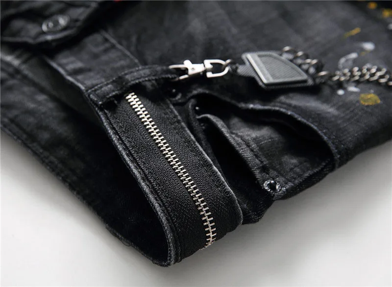Mcikkny Fashion Pleated Distressed Denim Jeans Trousers Washed Slim Straight Jeans Pants Patchwork Streetwear For Male  (7)