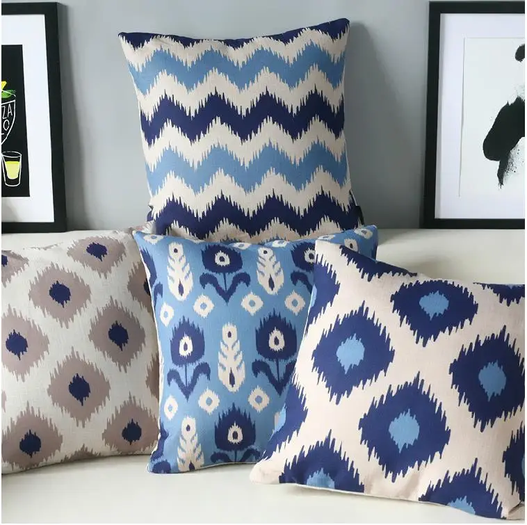 

Blue Minimalist Korean stripe geometry Pillow , diamond pillow cushion ,Linen Pillow home decor sofa cushions