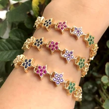 Разноцветный браслет со звездами для женщин, полностью проложенный цветной, с кубическим цирконом, в стиле бохо, регулируемый золотой цвет, браслеты-цепочки, ювелирные изделия