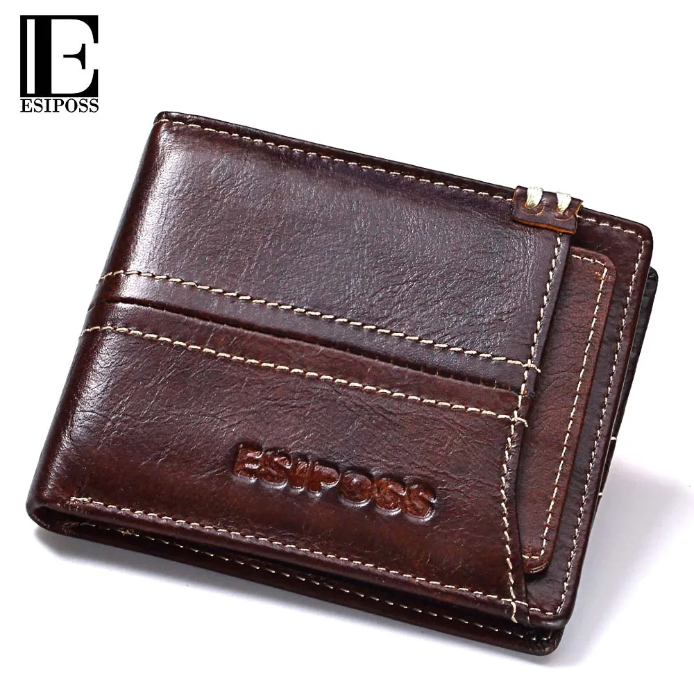 ESIPOSS Coin Purse Men's Genuine Leather Wallet Men Card Holder Male