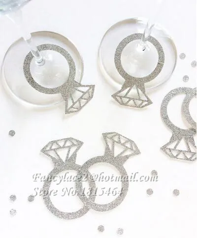 

50pcs Glitter Diamond Glass Ring Wine Drink Marker Name Tags Charms Wedding Party Bachelorette Bridal shower place table cards
