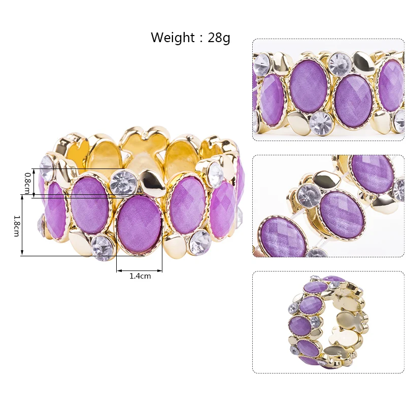 Classic Resin Cuff Wide Bracelets Bangles for Women New Fashion Stretch Round Crystal Gold Metal Bracelet Simple Charm Jewelry (1)