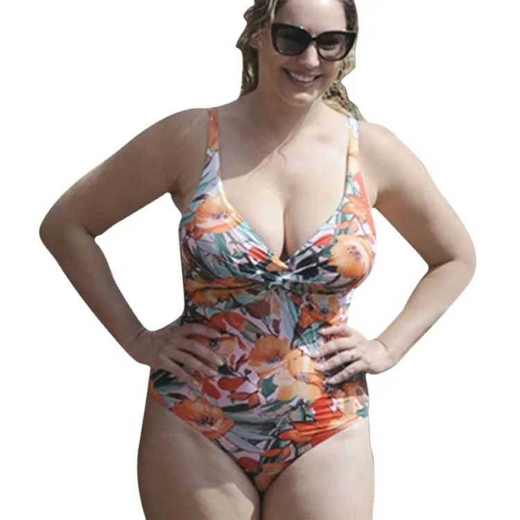 

One Piece Women's Swimsuit Swimwear Girls Beachwear 2018 For Sexy Big Yards Fat Woman Soft Package Print Smoke Polyester