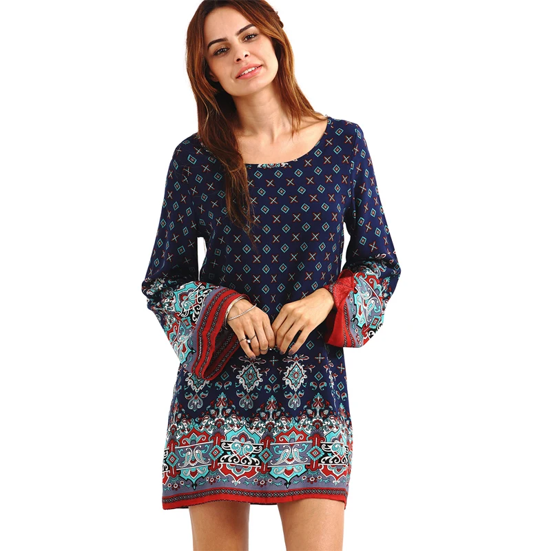 women's bohemian blouses print floral long sleeve blusas