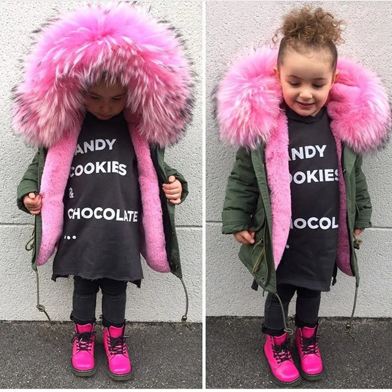 2018-Winter-Boys-Girls-Donw-Jackets-Toddler-Super-Big-Fur-Parkas-Zipper-Children-Pink-Overcoats-Filled