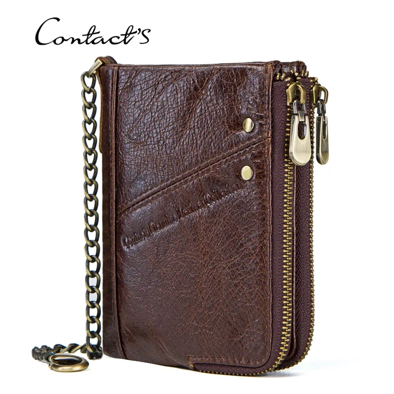 

Men's Cool Genuine Leather Biker Texas Star Zipper Card /Money Chain wallet Purse