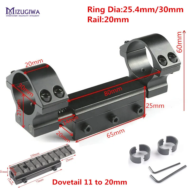 MIZUGIWA плоское верхнее двойное кольцо 25,4 мм/30 мм w/Stop Pin адаптер 20 мм рельс Picatiiny ласточкин хвост Вивер винтовка+ 11 мм до 20 мм крепление Caza