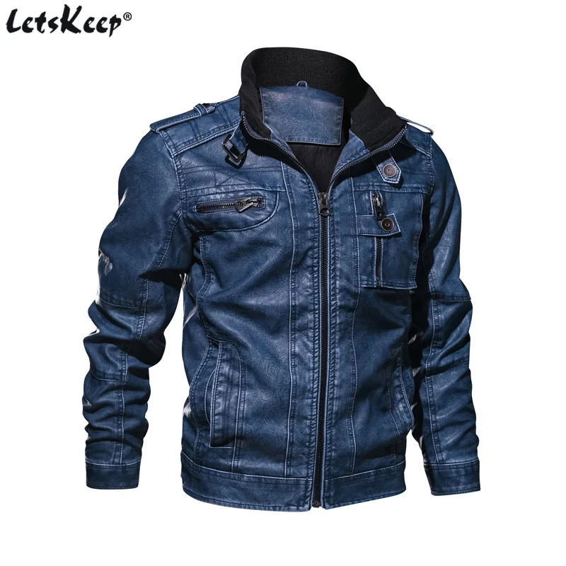 

LetsKeep Mens PU Leather Moto jacket men Vintage Autumn Jackets Coat Stand Collar Windbreaker Jacket Plus size XL-5XL , MA496