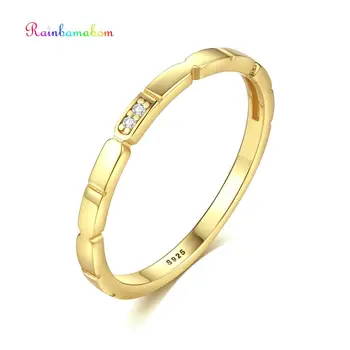 

Rainbamabom Simple 925 Sterling Silver White Topaz Gemstone Wedding Engagement Yellow Gold Ring Jewelry Wholesale Drop Shipping