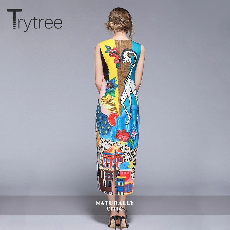 Trytree 2019 летнее уличное разноцветное платье с принтом женские платья круглым