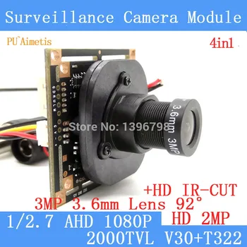 

PU`Aimetis 2MP 1920*1080 AHD CCTV 1080P Camera Module 1/2.7 V30+T322 2000TVL 3.6mm 92 degree surveillance camera ODS/ BNC Cable