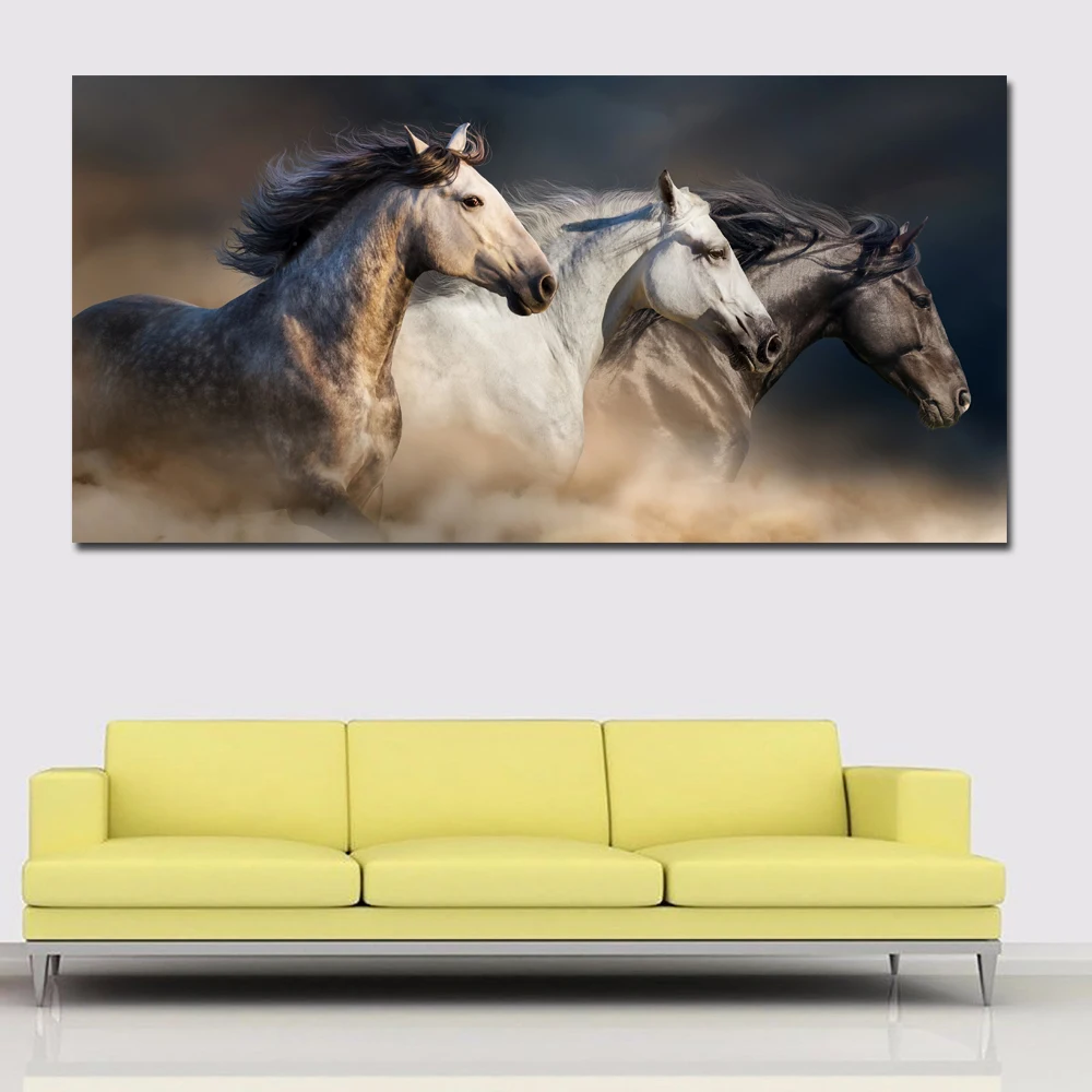 

SELFLESSLY Wall Art Three Horses Running Pictures For Living Room Modern Animal Decorative Painting Canvas Art Prints No Frame