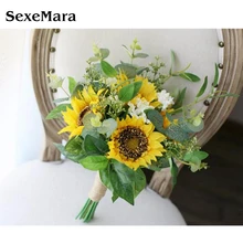 SexeMara Золотые желтые искусственные подсолнухи Свадебные букеты свадебные цветы