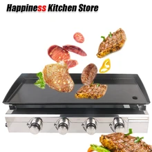 New Gas BBQ Grill 4 burners LPG Griddle Plancha Stainless Steel Body +burner Cast Iron Hot Plate Outdoor Barbecue Tools