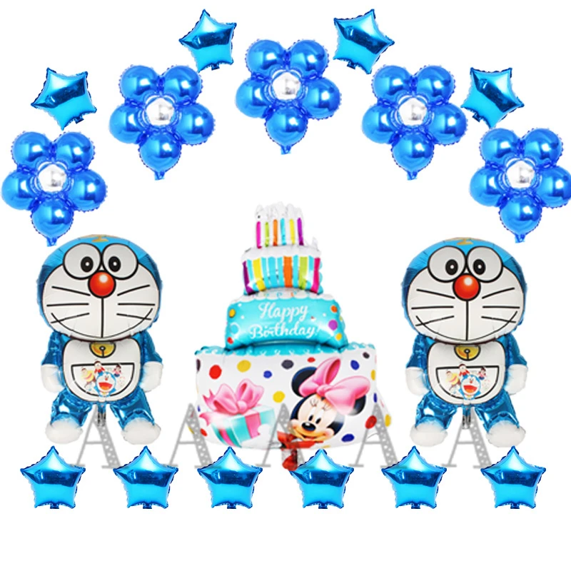 

18pcs/lot birthday ballons set cartoon Doraemon foil balloons for happy birthday decoration Doraemon party balloons