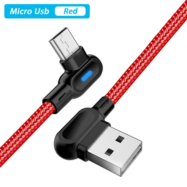 25 см 1 м 2 м 90 градусов mi cro Usb type C кабель для быстрой зарядки Usbc mi crousb кабель Led Usb C для Xiaomi mi A3 Red mi 8 Note 7 K20 Pro - Color: Red Micro Usb