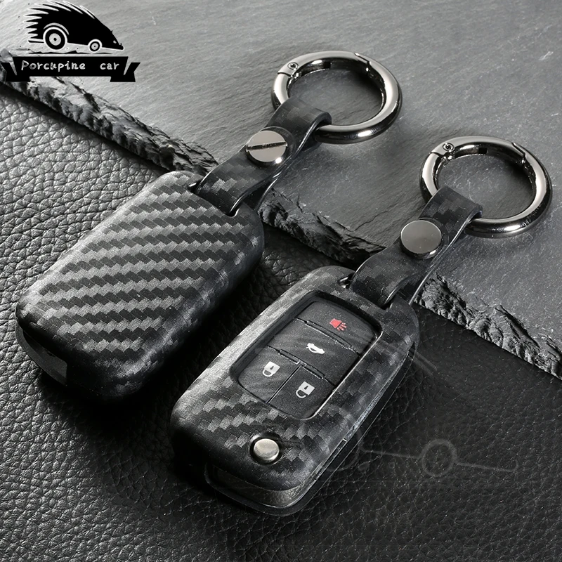 

Carbon Fiber Silica gel Car Remote Flip Key Case Cover for Chevrolet Spark Aveo Malibu Cruze Volt Camaro Equinox Sonic Buick