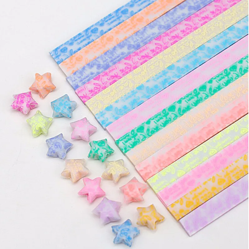 30pcs Luminous Lucky Star Paper Folded Origami Paper Making Wishing Stars DIY Birthday Gift I Love You Quilling Decoration Paper