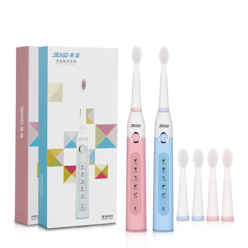 

Dental Care Seago USB Rechargable Intelligent Electric Toothbrush E5 Sonic Electric Toothbrush With 3pcs Replacement Brush Heads