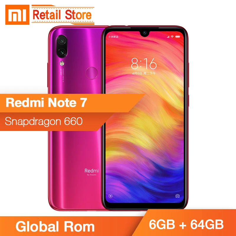 

In Stock Global Rom Xiaomi Redmi Note 7 Note7 6GB 64GB 48.0+5.0MP Rear Cam Snapdragon 660 Octa Core 6.3" Full Screen Cellphone