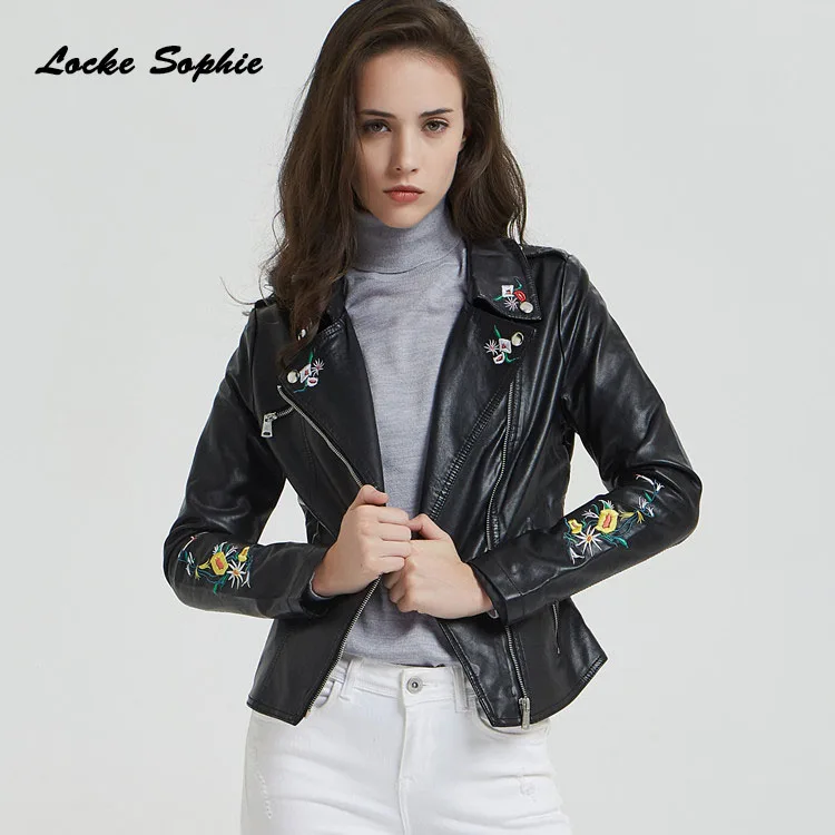 Women Plus size short jacket blazers 2019 Autumn PU leather Splicing faux fur Embroidery Jacket ladies Skinny locomotive blazers
