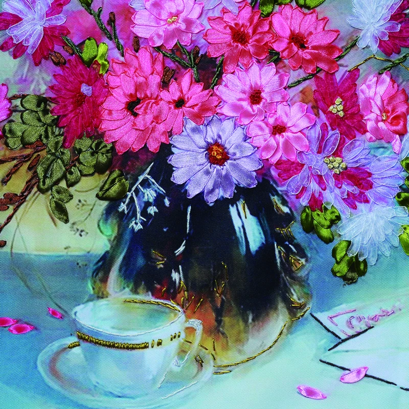 3D ленточная вышивка DIY Рисование на холсте HD цветной принт цветы ваза и красивый цветочный узор ручной работы настенный Декор для дома