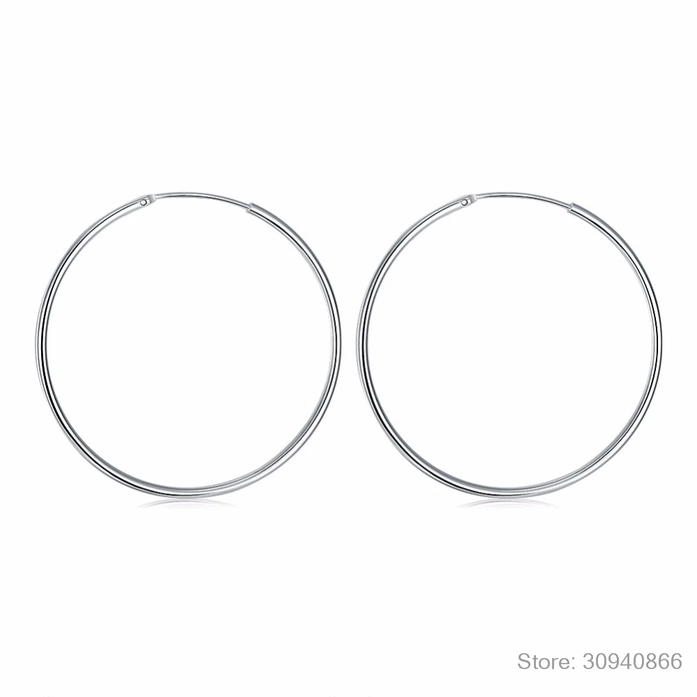 Стерлинговое Серебро 925 пробы, серьги-кольца для женщин, 50 мм, 60 мм, круглые петли, простые женские серебряные серьги-кольца