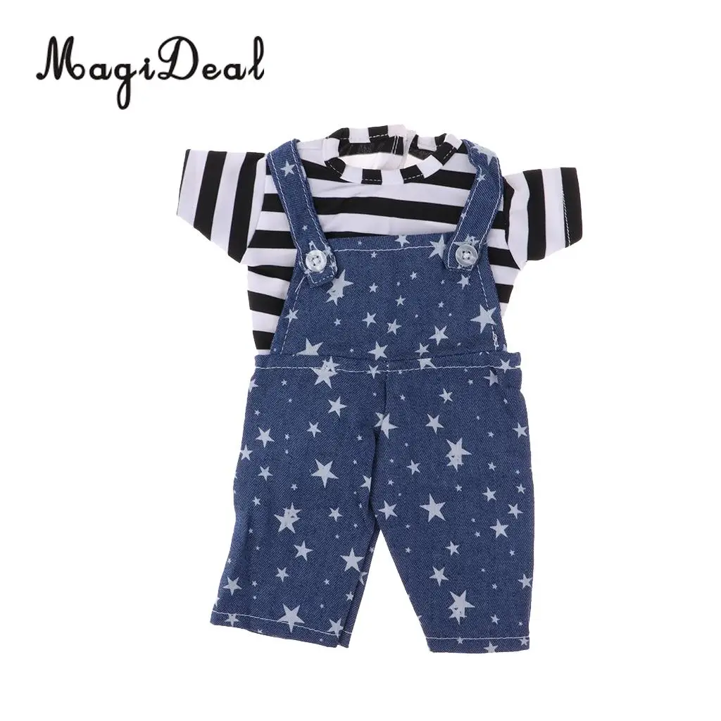16inch Fashion Doll Casual Outfit Suspender Pants Trousers & Stripe Tops T-shirt Garment For Sharon Girl Doll Clothing