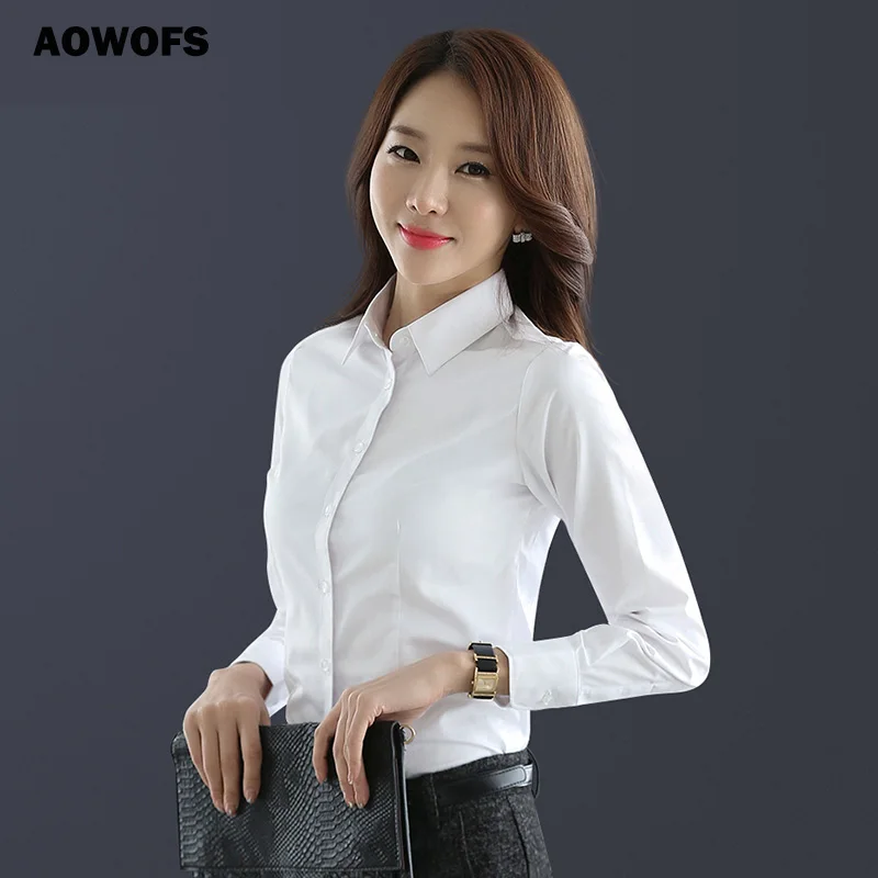 

2017 New OL White Women's Chiffon Long Sleeve Turn Down Collar Formal Shirts for Female