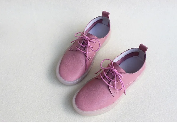Женская обувь на платформе со шнуровкой; женская обувь на плоской подошве; натуральная кожа; обувь на плоской подошве; женская прозрачная обувь на плоской подошве(-1 - Цвет: pink