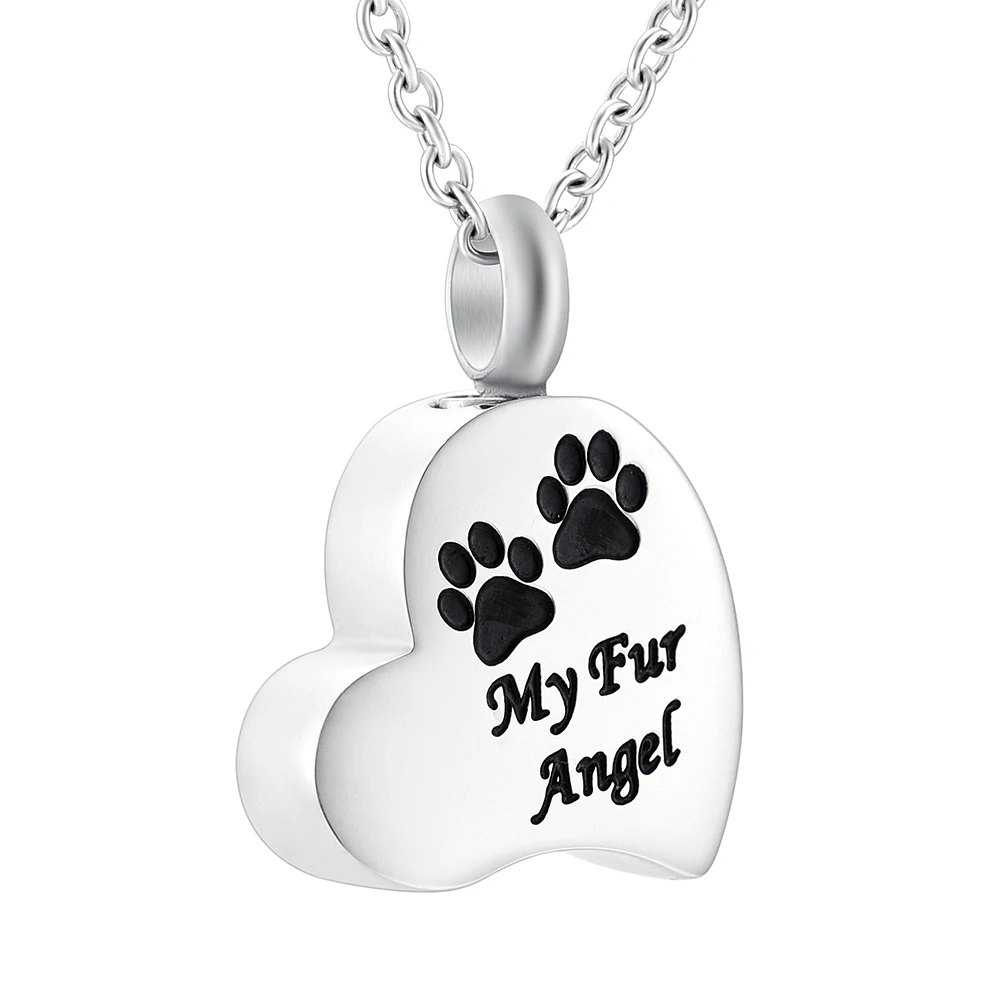 

My Angel Memorial Jewelry Cremation Urn Keepsake Necklace Cute Paw Heart Shape Stainless Steel Ash Pendant Cremation Jewelry Pet