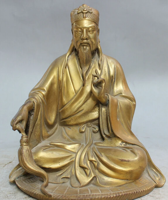 

S3189 8" Chinese Brass Taoism Taoist Immortal God LaoJun Sit Crosslegged Set Statue D0317