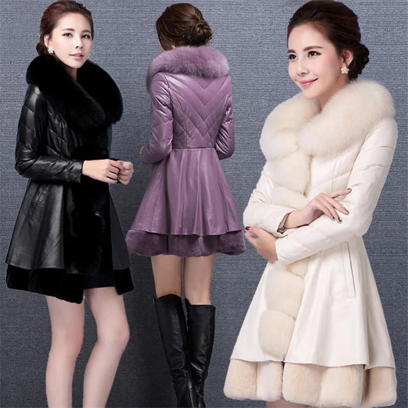 Veste Taille Vers Manteaux Atchwork Le En Fourrure purple Faux Col black D'hiver Femmes Haute La Coton Plus Renard Manteau Bas De 6xl Qualité Beige W44 Parkas Cuir Uq61Iq