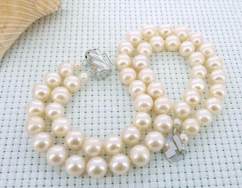 

xd 00855 2 row natural 9-10mm Australian south sea white pearl bracelet