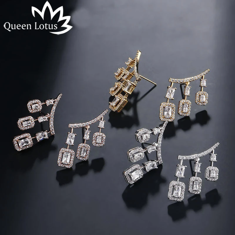 Queen Lotus Новое поступление модные AAA серьги цирконовые для женщин девочек 925 стерлингового серебра иглы Свадебные Висячие серьги ювелирные изделия