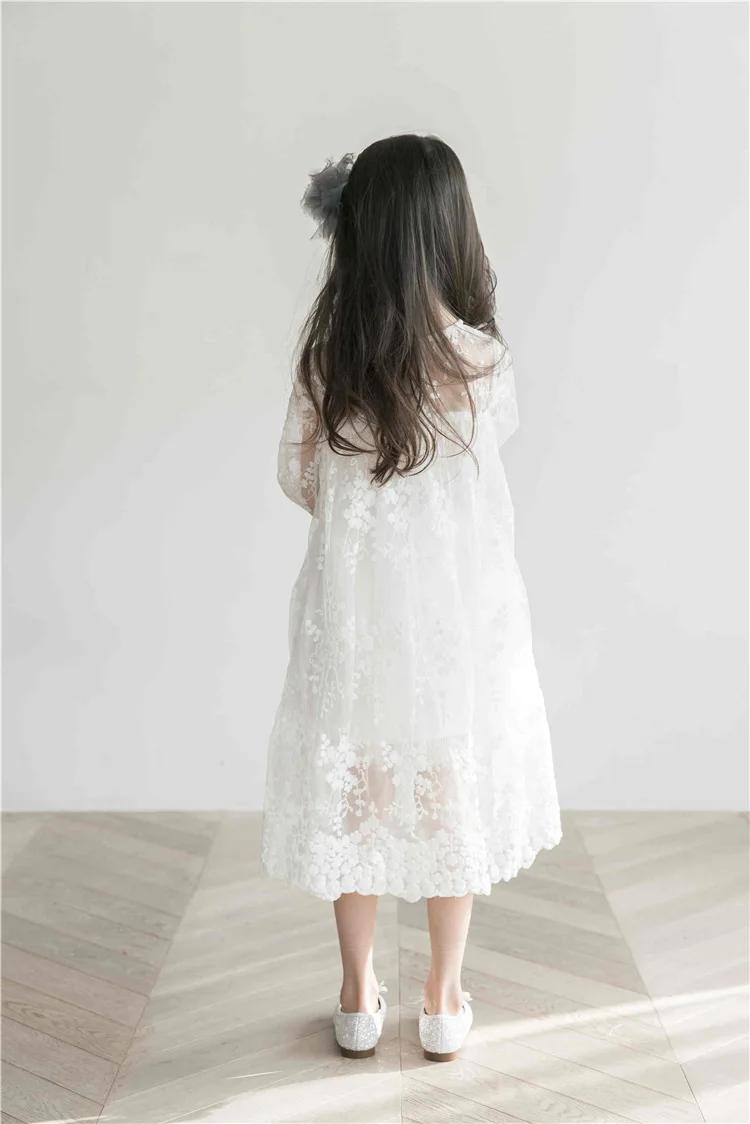 fashion children lace crochet floral big girls dress baby summer spring 2018 new ruffles long white party little dress for girl princess dresses clothing (8)