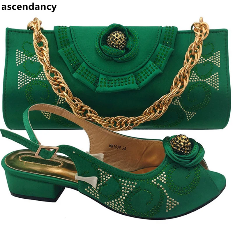 

Green African Shoes and Matching Bags Italian High Quality African Wedding Shoes and Bag Set Women Shoes and Bag Set In Italy