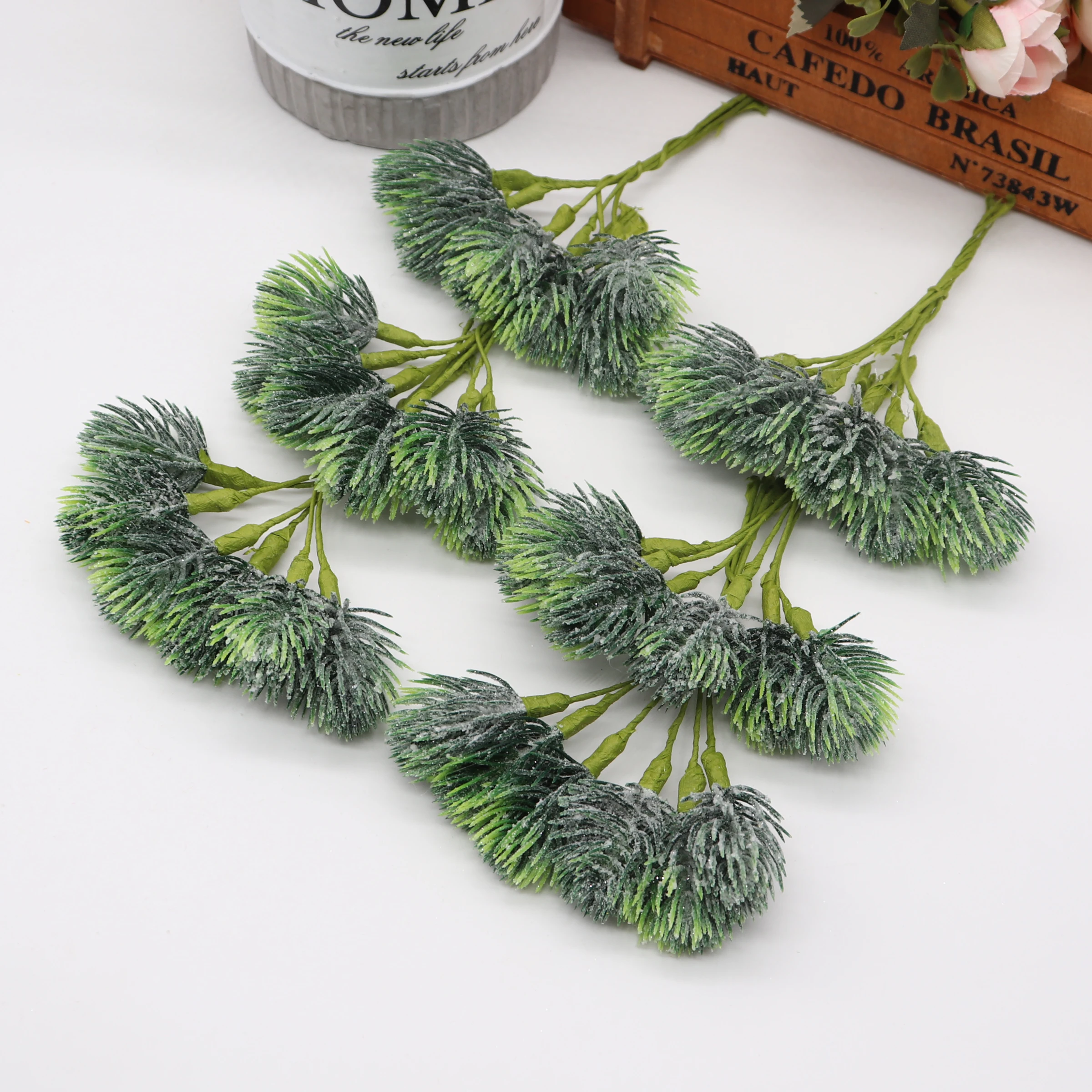 

6pcs Mini Artificial pine needles Gold sliver Christmas Artificial flowers for Wedding Wreath DIY Christmas Decoration