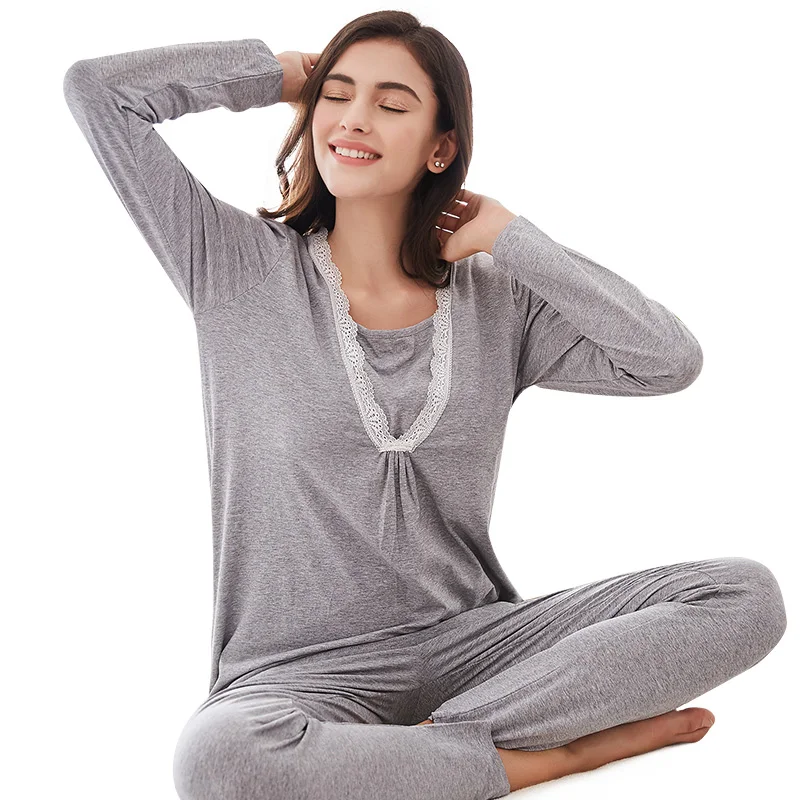 Пижама из хлопка с длинным рукавом YATEMAO зимняя для кормящих мам|nursing pajamas|winter nursing