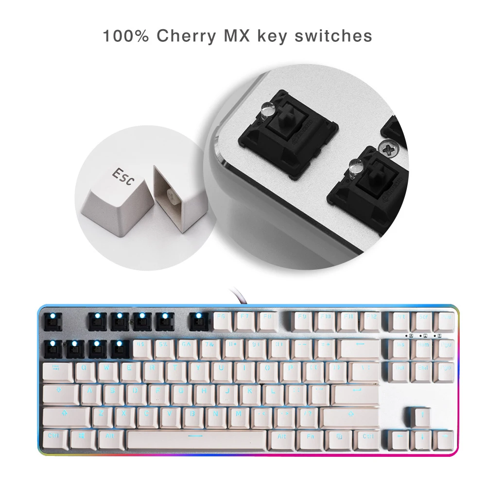 

GANSS Mechanical Keyboard 87 Keys Backlight Gaming Colorful LED USB Wired [Cherry MX Black Switch] for Computer LoL CF PC Gamer