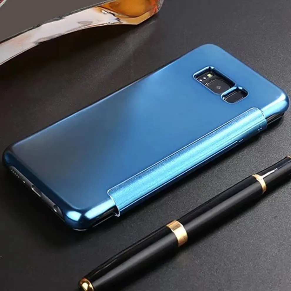 

5 Pcs Smart Window Mirror Surface Protective Cover Intelligent Auto Sleep Awake Flip Type Hard Shell Mobile Phone Case Holder