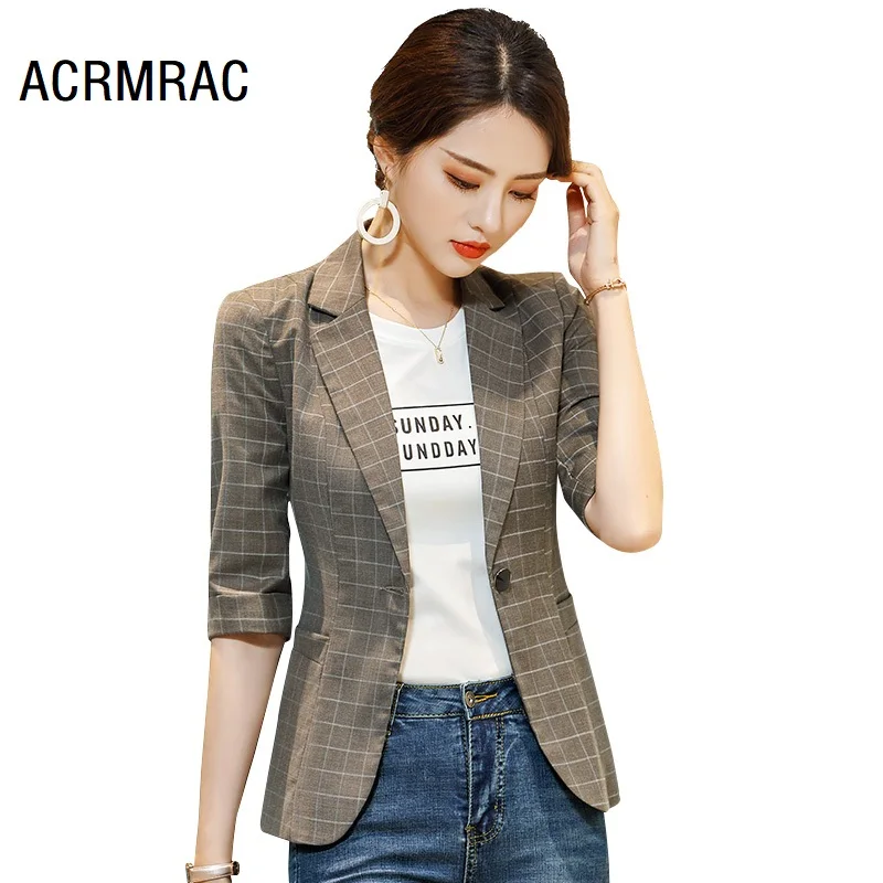 Women jacket Slim summer Plaid Half sleeve jacket Blazers Women 627in