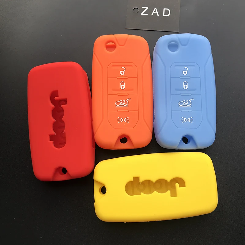 

ZAD Silicone rubber car key Case Cover FOB for Jeep Renegade hard steel 2016 flip folding remote 4button keyless