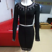 Neue Top-qualität HL Schwarze Langarm 2 Stück Friesen Verband Kleid Cocktail-Party Bodycon Kleider