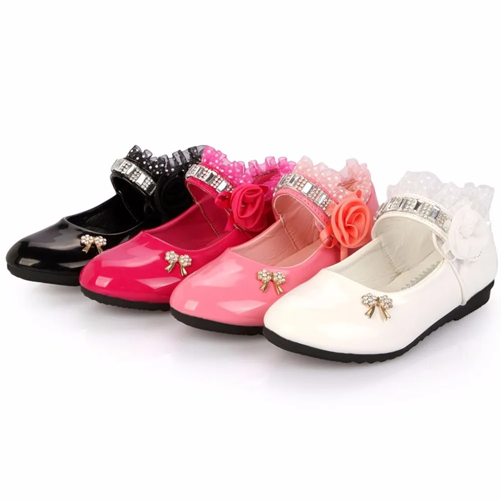 

Spring Rhinestone Big Girls Shoes with Rose Flower Fashion Princess Slip-on Children Flat Shoes for Girls Shoes Size 6-13