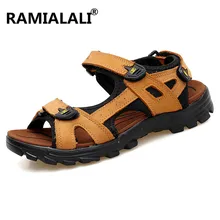 Ramialali/мужские сандалии из натуральной кожи летняя дышащая мужская обувь на платформе для мужчин Классический дизайн пляжные сандалии на плоской подошве