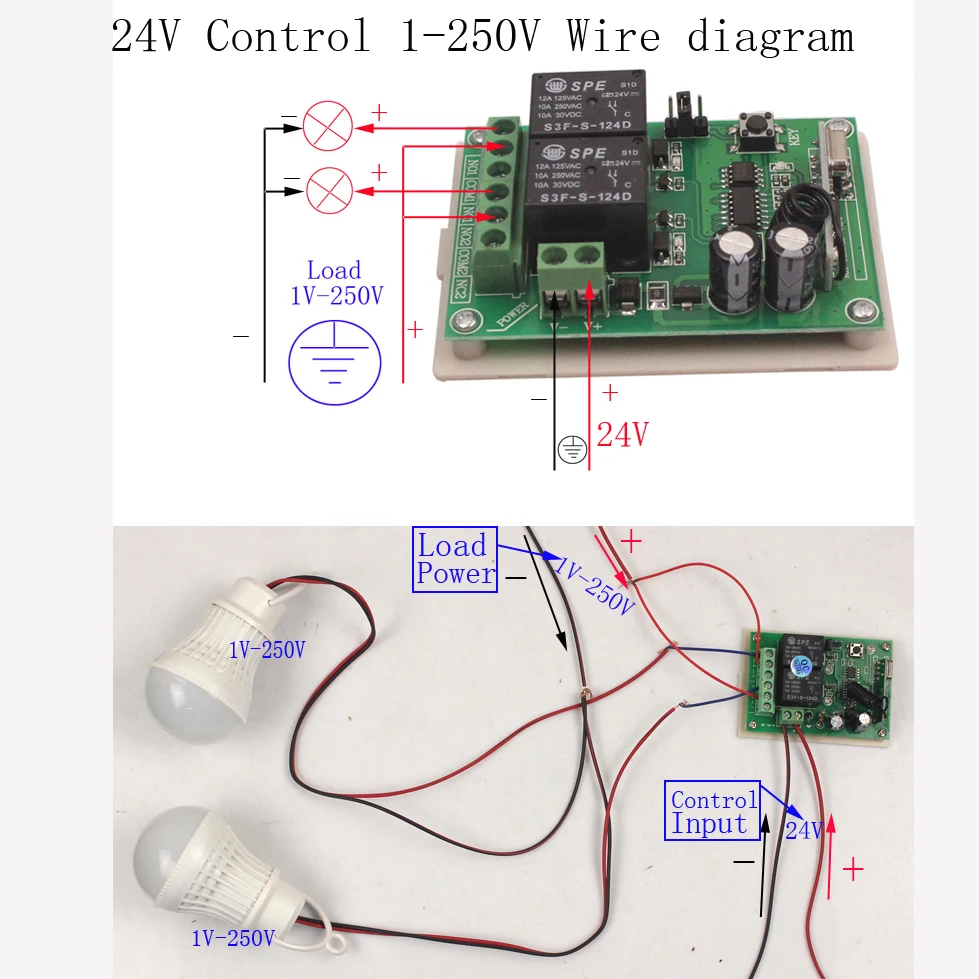 24V 2Channe Switch Relay Wireless Remote Control Relay Module 24V 2CH Transmitter Receiver-1