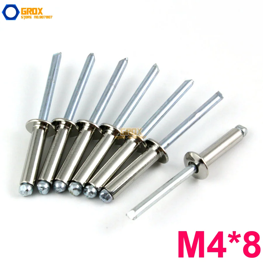 Details about   100pcs M4.8 Diameter Stainless Steel Open End Countersunk Head Blind Pop Rivets 