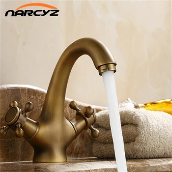 

Free shipping Double Handle Crystal Gold Bathroom Basin Tap Sink Faucet Water Faucet Antique Gold Wash Basin Faucet 7304