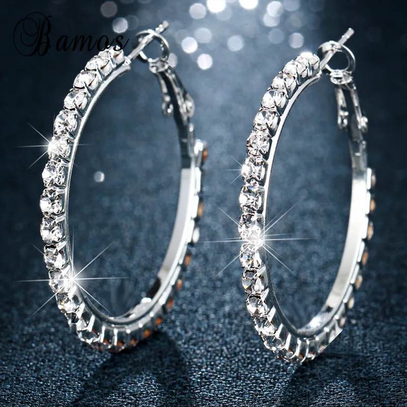 Bamos простые геометрические серьги-кольца для женщин роскошный белый горный хрусталь круг серьги Модный свадебный Кристалл ювелирные изделия